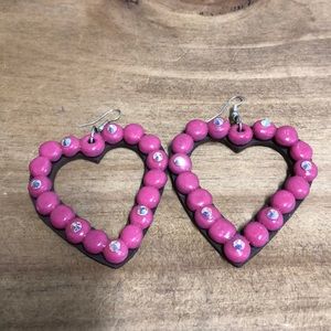 Pink Heart Clay Earrings